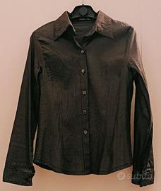 Camicia donna nera elasticizzata con righe argento