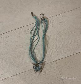 Collana donna di bigiotteria con farfalla turchese