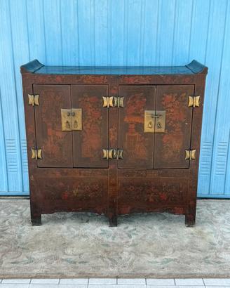 Antica Credenza Cinese Laccata e Dipinta  a mano