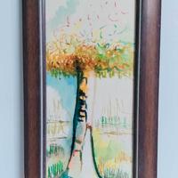 Acquerello "Betulla" cornice artig. decapé 26x46cm