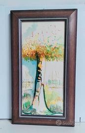 Acquerello "Betulla" cornice artig. decapé 26x46cm