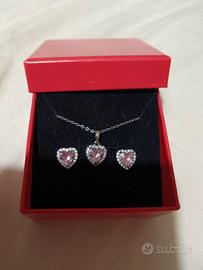 Set Collana e Orecchini con Cuore  Rosa e strass
