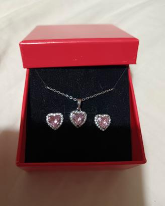 Set Collana e Orecchini con Cuore  Rosa e strass