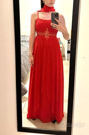 Abito lungo rosso da cerimonia S con stola