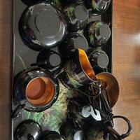 Servizio da tè cinese in legno laccato e dorato