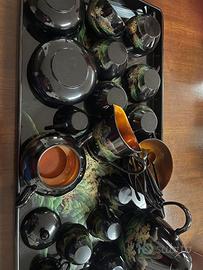 Servizio da tè cinese in legno laccato e dorato