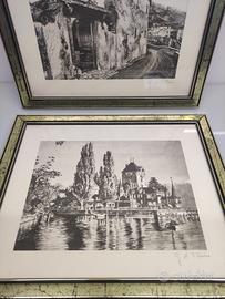 2 G.M.D'amico su seta con cornice 