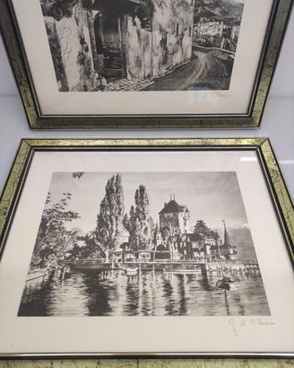 2 G.M.D'amico su seta con cornice 