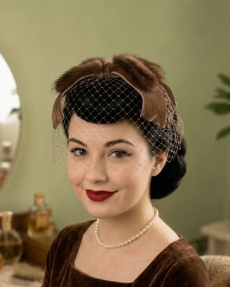whimsy hat copricapo veletta con visone vintage