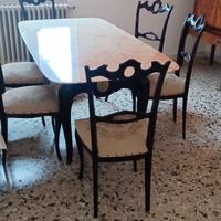 Tavolo vintage anni 50 con piano in marmo e 6 sedi