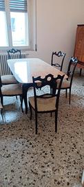 Tavolo vintage anni 50 con piano in marmo e 6 sedi