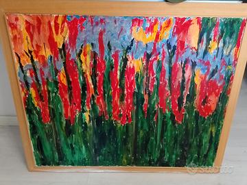 bosco in fiamme olio su tela