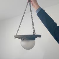 Lampadario Ferro intagliato con plafoniera vetro 