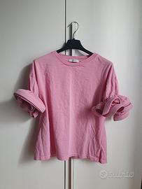 T-shirt rosa con maniche arricciate – stile casual