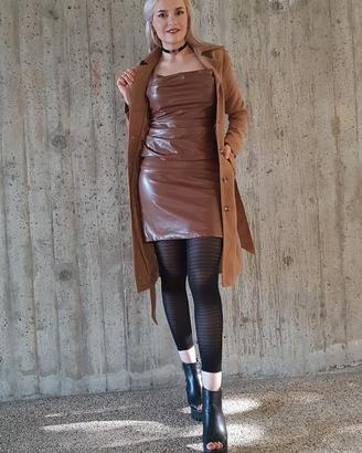 Abito  ecopelle vestito donna marrone