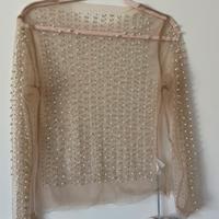Blusa in tulle con perline e strass