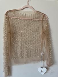 Blusa in tulle con perline e strass