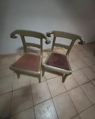 6 SEDIE IN LAMINA DI METALLO ARGENTATO E LEGNO