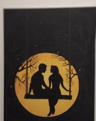 Quadro acrilico 40x50 - Coppia e Luna su tela