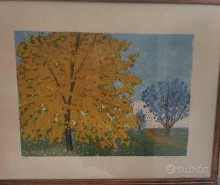 Litografia Michele Cascella "Mimosa e Jacaranda" 