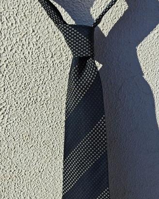 Cravatta Prochownick 100% Seta Blu Scuro/Bianco a