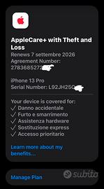 Iphone 13 pro 256 gb con garanzia apple care