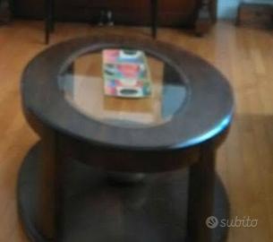 Tavolino salotto ovale legno e vetro con ruote
