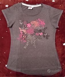 Maglietta t shirt donna Lee Cooper rose farfalle L