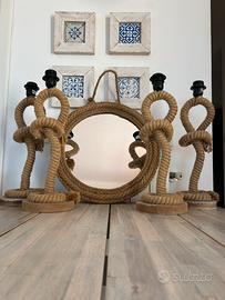 Set Arredo Nautico - 4 lampade e specchio in corda