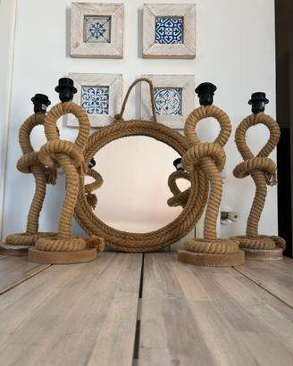 Set Arredo Nautico - 4 lampade e specchio in corda