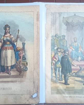 Lotto 4 stampe antiche originali XIX sec. Francia