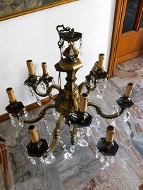 Lampadario antico/ vintage in ottone brunito e..