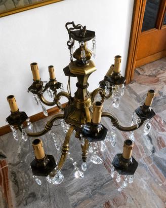 Lampadario antico/ vintage in ottone brunito e..