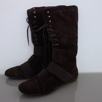 Stivali scamosciati marrone,  zip e stringhe, N°40