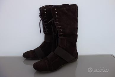 Stivali scamosciati marrone,  zip e stringhe, N°40