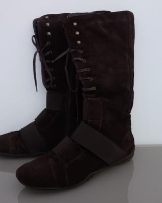 Stivali scamosciati marrone,  zip e stringhe, N°40