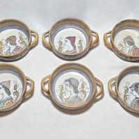 Set 6 ciotole biansate in maiolica lustro Rubboli