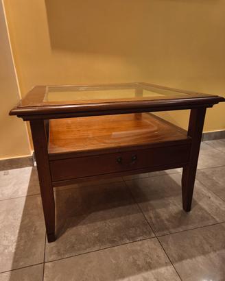 Tavolino bacheca legno e vetro da salotto 