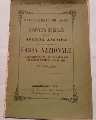 STATUTO SOCIETA' ANONIMA ASSICURAZIONE VITA - 1862
