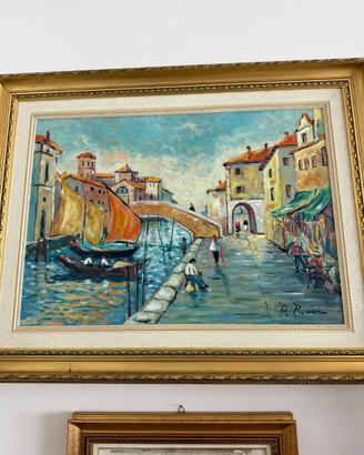 Quadro Olio su Tela VENEZIA - Scorcio con Canale