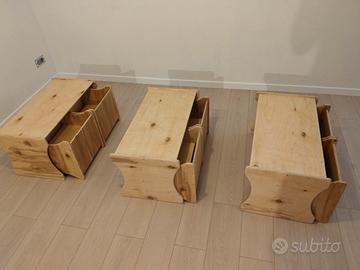 Set tavolino/panca + 2 sedie in legno Montessori 