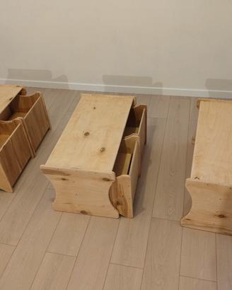 Set tavolino/panca + 2 sedie in legno Montessori 