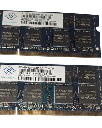 RAM DDR2 2Gb (2 x 1Gb) SODIMM 667 Mhz marca Nanya