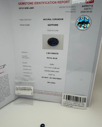 Zaffiro naturale certificato