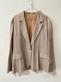 Blazer vintage 100% lana, quadri beige taglia 44