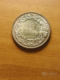 2 franchi svizzeri Elvetia 1965