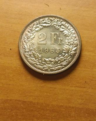 2 franchi svizzeri Elvetia 1965