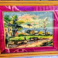 Quadro con paesaggio dipinto a mano firmato.