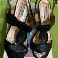 Sandali in pelle nera donna- tacco 8