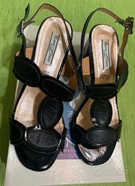 Sandali in pelle nera donna- tacco 8